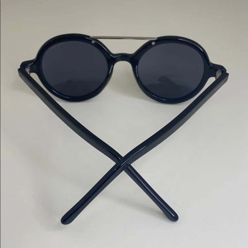 Komono New Vivien Glossy Black Sunglasses Round NWT